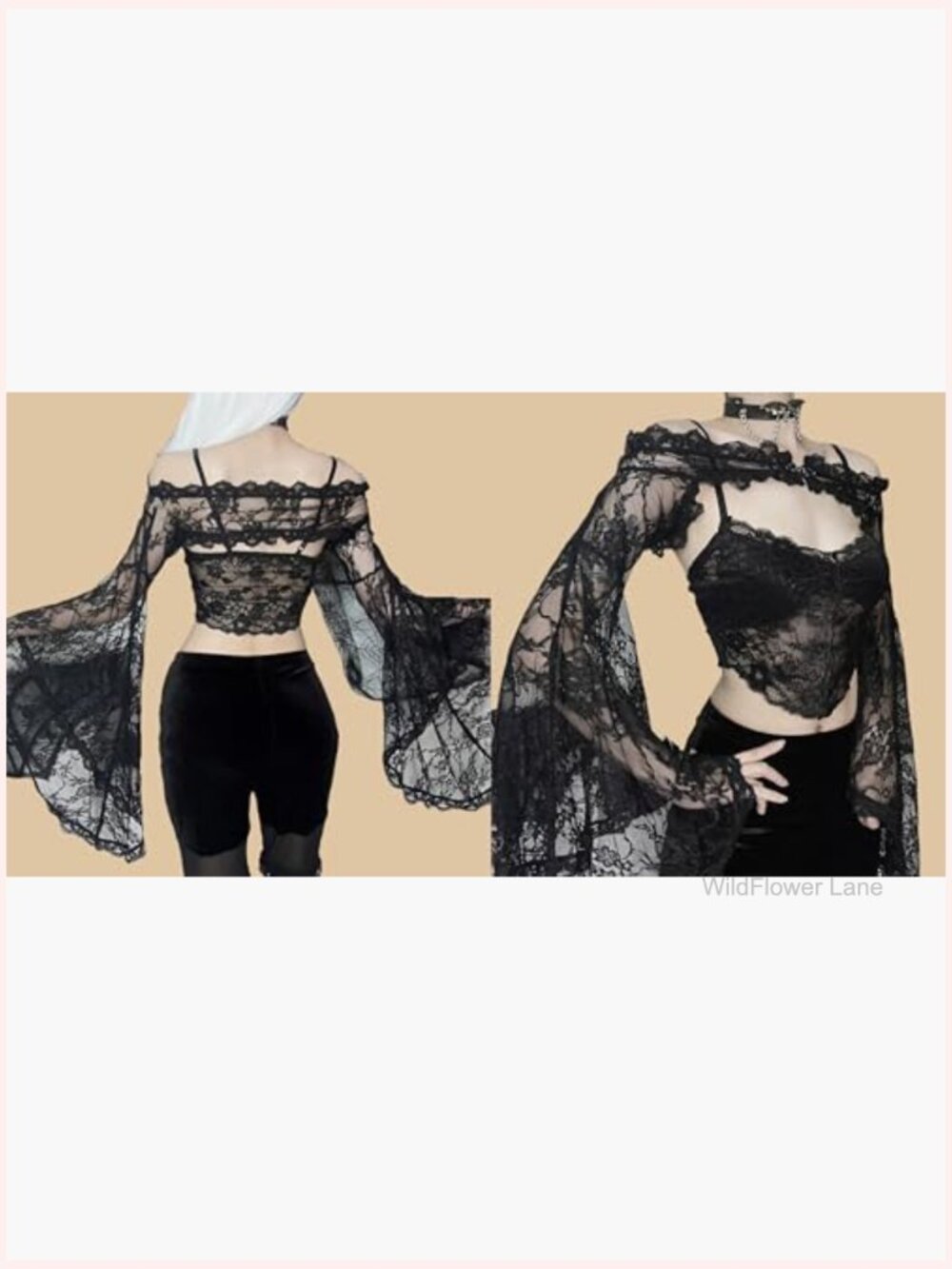 Sheer Mesh Bell Sleeve Crop Top Bolero Shrug - Picture 3 of 6
